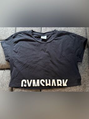 Gymshark Black Short Sleeve Crop Tee with White Hem Logo